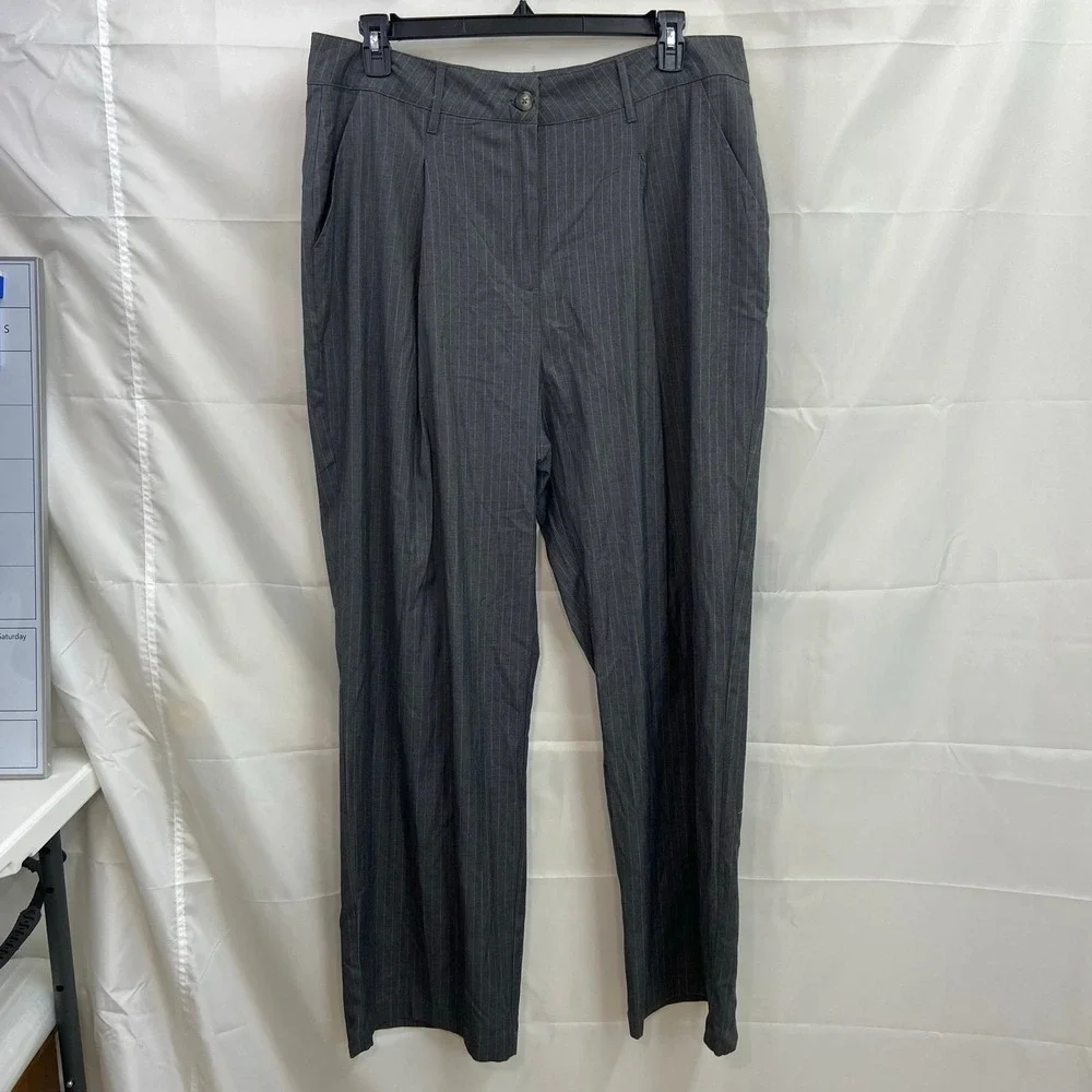 Wild Fable women's pinstripe pleated wide leg relaxed trousers pants stretch 17